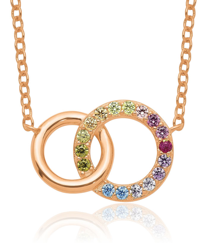 925 Sterling Silver Rose Pink Tone Gold Plated Multi-color Cubic Zirconia CZ Circle Round Geometric Chain Necklace