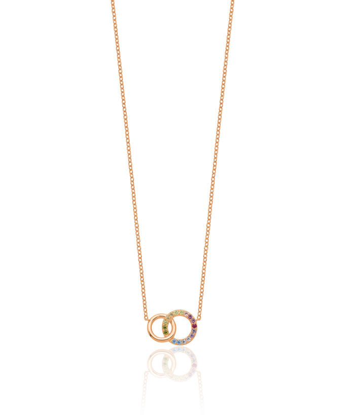 925 Sterling Silver Rose Pink Tone Gold Plated Multi-color Cubic Zirconia CZ Circle Round Geometric Chain Necklace