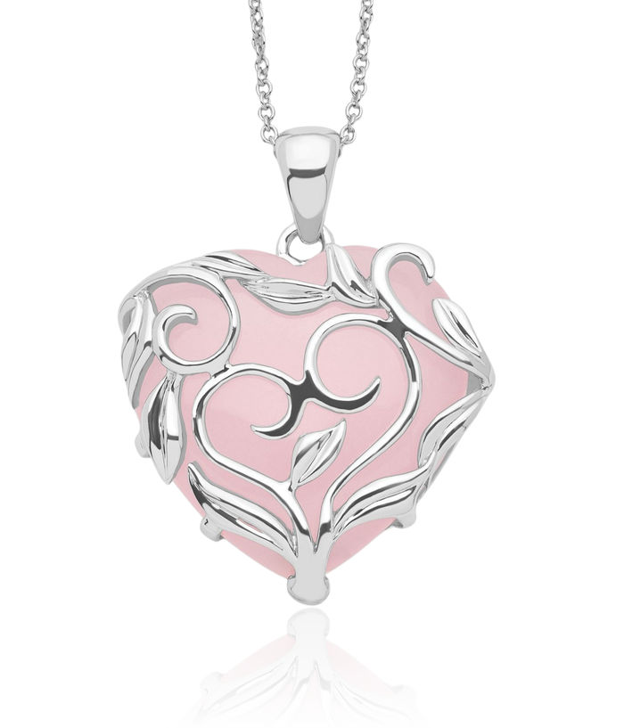 925 Sterling Silver Rose Quartz Generous Heart Necklace Love Pendant Friendship Charm Chain