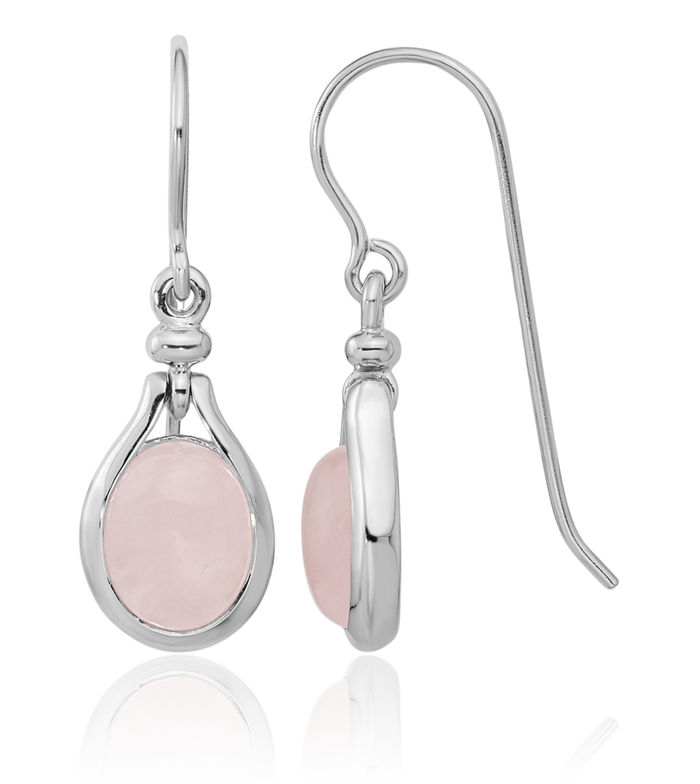 925 Sterling Silver Rose Quartz Oval Drop Dangle Earrings