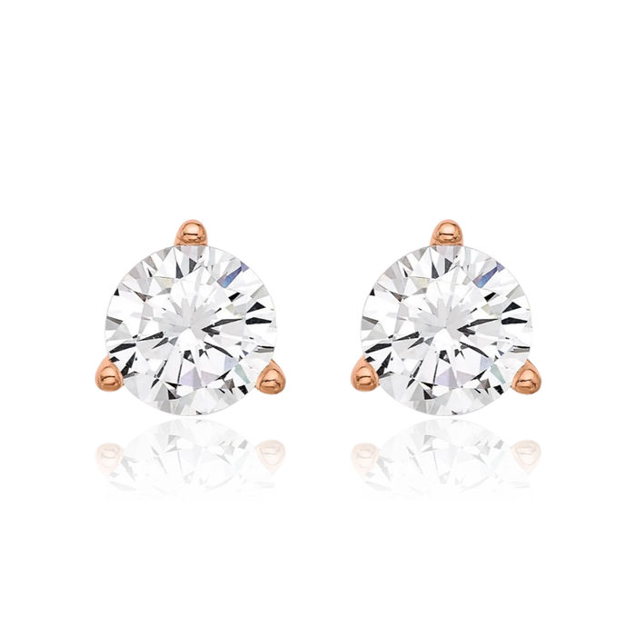 925 Sterling Silver Rose Tone 8mm Cubic Zirconia CZ Stud Earrings