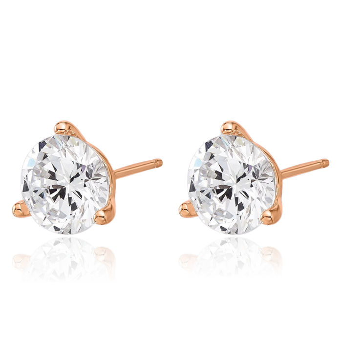 925 Sterling Silver Rose Tone 8mm Cubic Zirconia CZ Stud Earrings