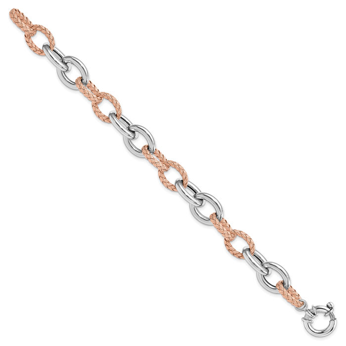 925 Sterling Silver Rose Tone Woven Link Chain Bracelet