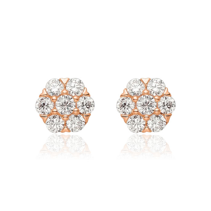 925 Sterling Silver Rose Tone Cubic Zirconia CZ Flower Stud Earrings