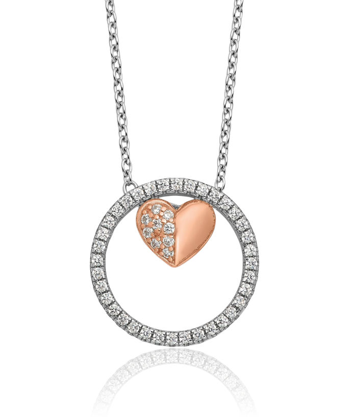 925 Sterling Silver Rose Tone Cubic Zirconia CZ Heart Necklace Love Pendant Friendship Charm Chain