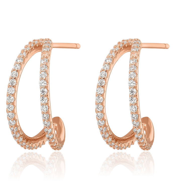 925 Sterling Silver Rose Tone Cubic Zirconia CZ Post Hoop Earrings