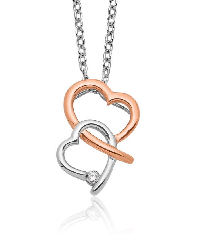 925 Sterling Silver Rose Tone Diamond Heart Chain Necklace