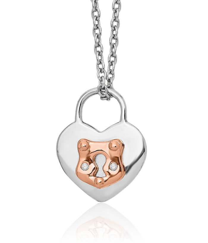 925 Sterling Silver Rose Tone Diamond Heart Chain Necklace