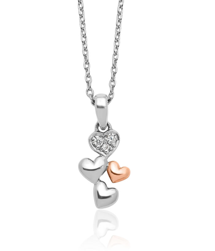 925 Sterling Silver Rose Tone Diamond Heart Chain Necklace