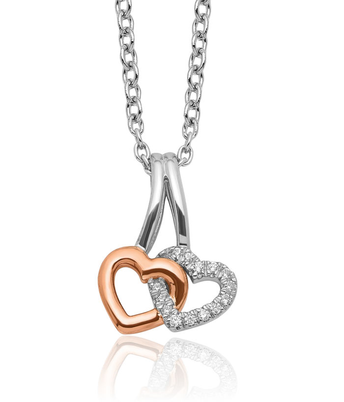 925 Sterling Silver Rose Tone Diamond Heart Chain Necklace