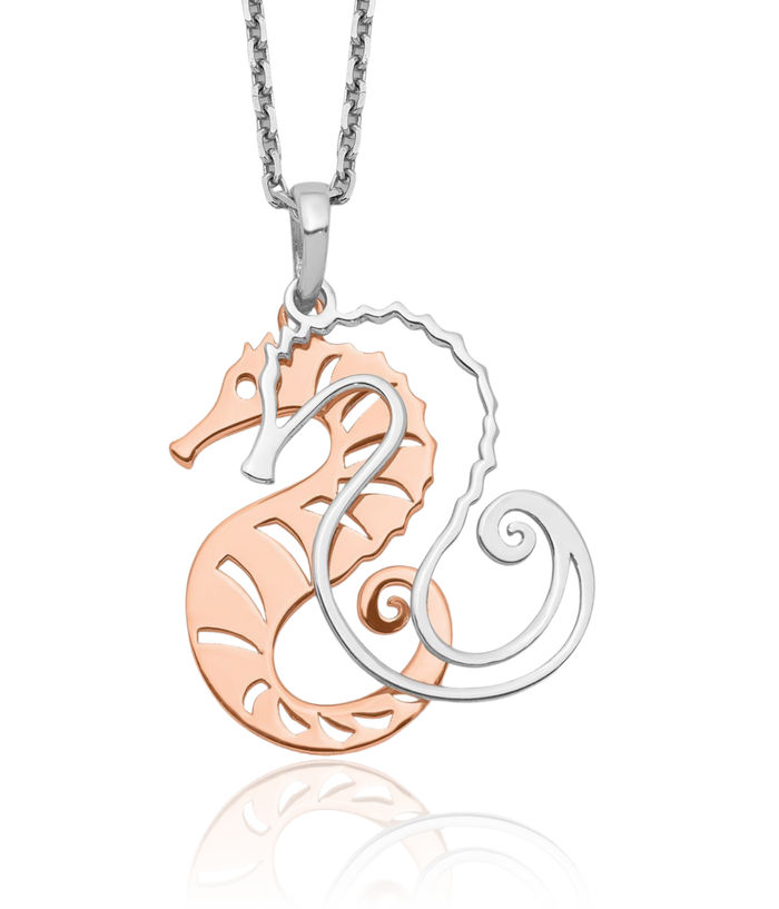 925 Sterling Silver Rose Tone Seahorse Necklace Chain