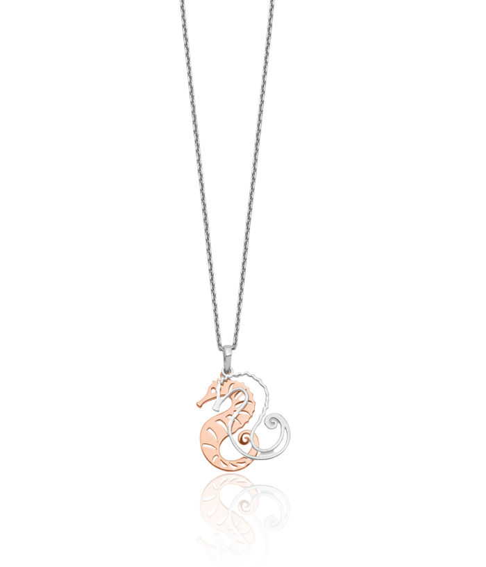 925 Sterling Silver Rose Tone Seahorse Necklace Chain