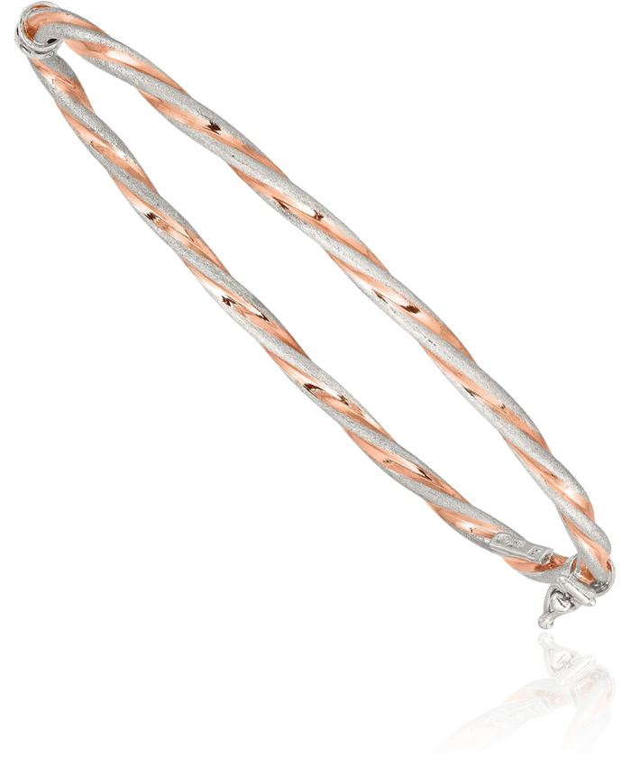 925 Sterling Silver Rose Tone Twisted 3mm Bangle Bracelet