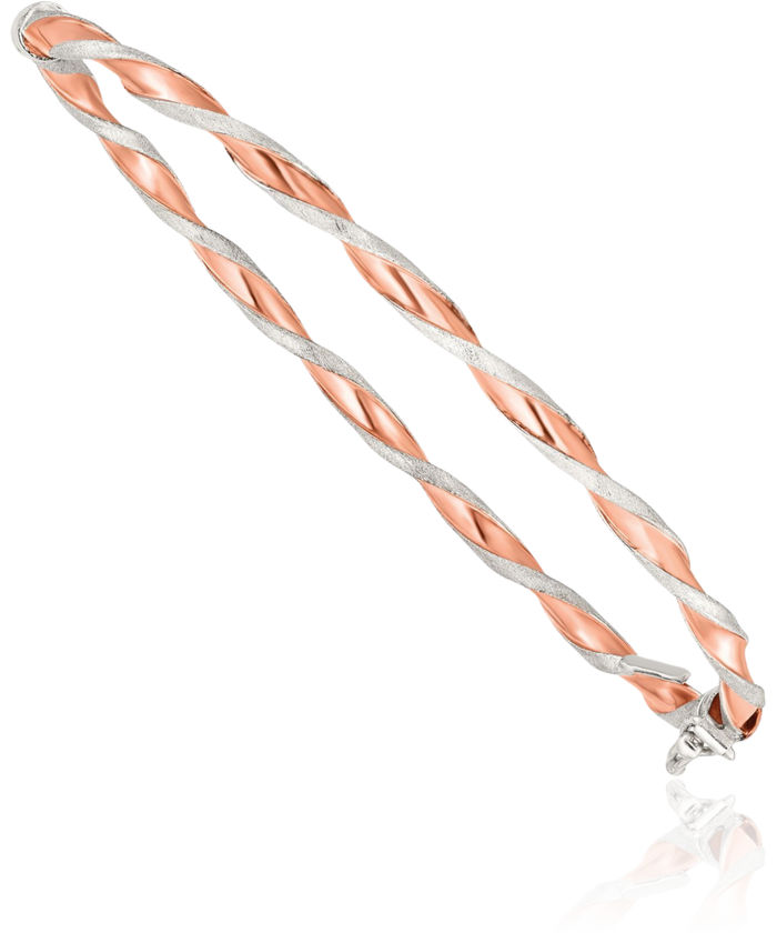 925 Sterling Silver Rose Tone Twisted 3mm Bangle Bracelet