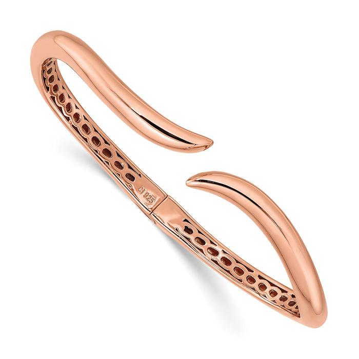925 Sterling Silver Rose Tone Wavy Bangle Bracelet