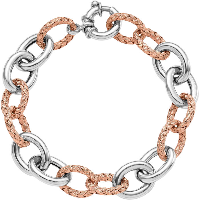 925 Sterling Silver Rose Tone Woven Link Chain Bracelet