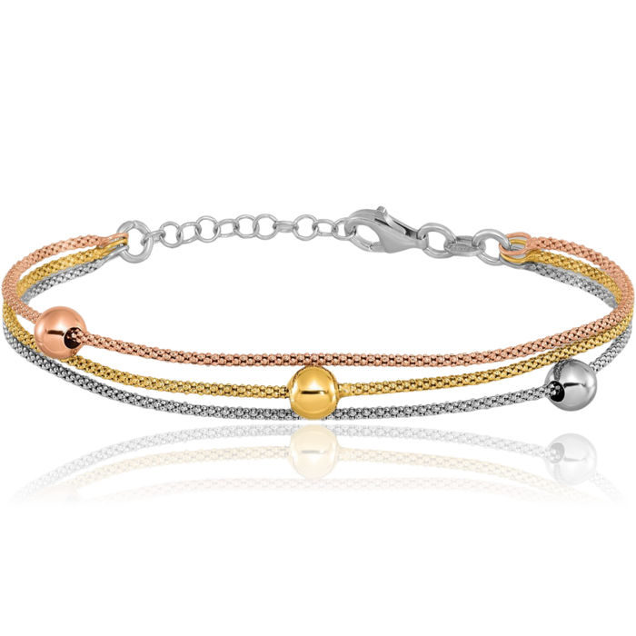 925 Sterling Silver Rose Yellow Gold Plated Chain Bracelet