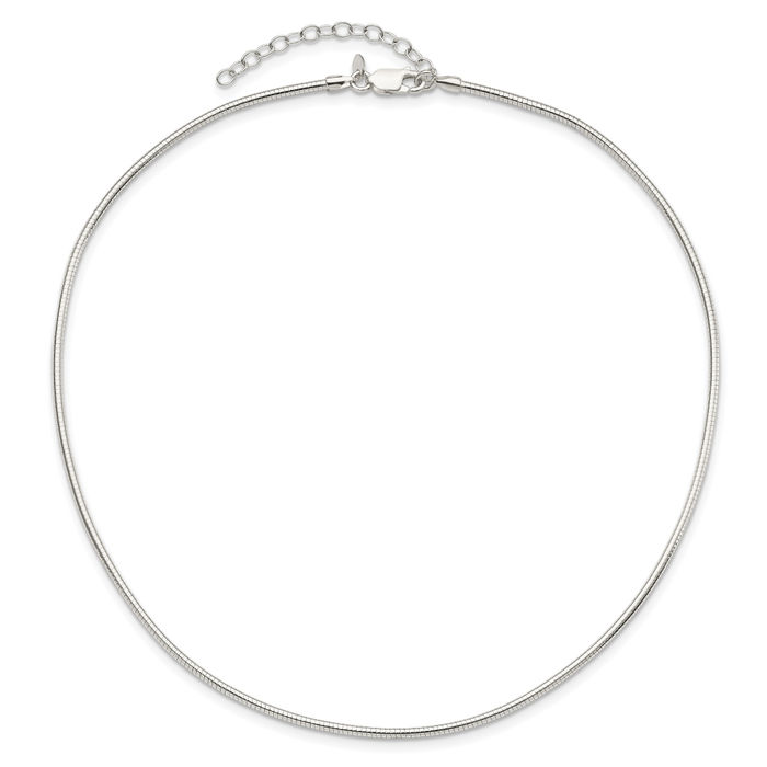 925 Sterling Silver Round 2mm Neck Collar Neckwire Chain Cuff Choker Necklace