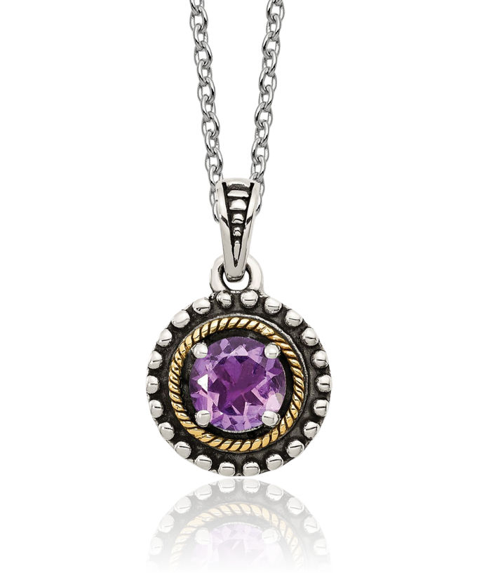 925 Sterling Silver Vintage Round Purple Amethyst Chain Necklace Gemstone Pendant Charm