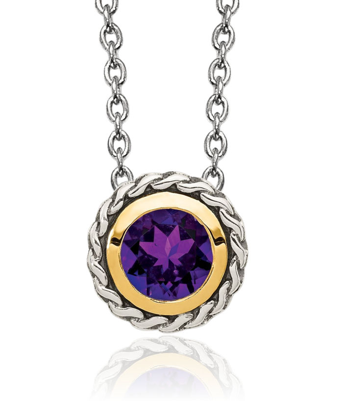 925 Sterling Silver Vintage Round Purple Amethyst Chain Solitaire Necklace Gemstone Pendant Charm