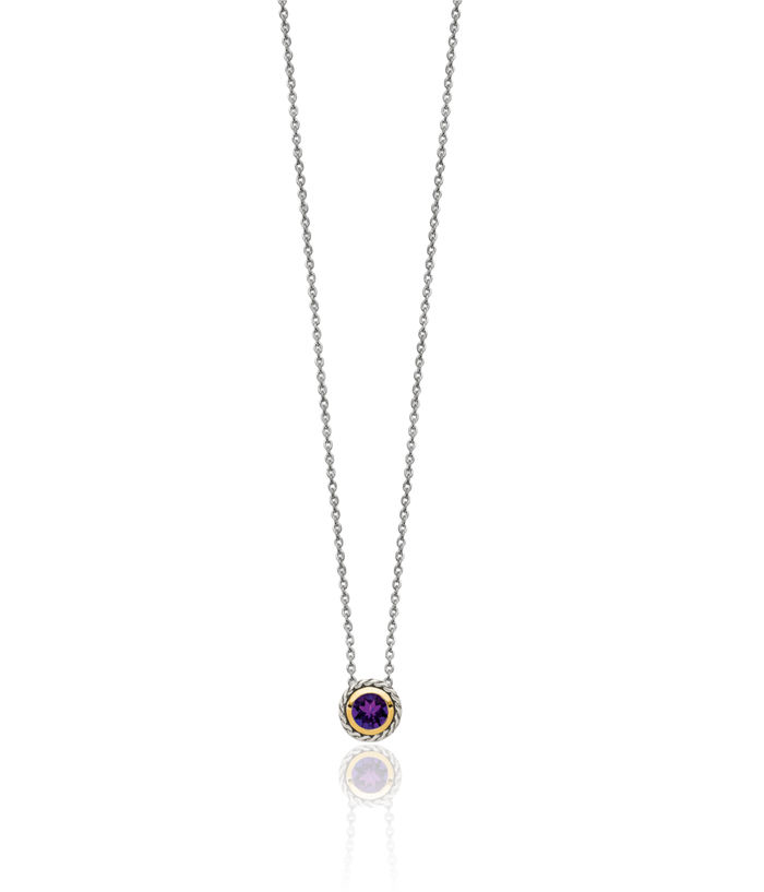 925 Sterling Silver Vintage Round Purple Amethyst Chain Solitaire Necklace Gemstone Pendant Charm