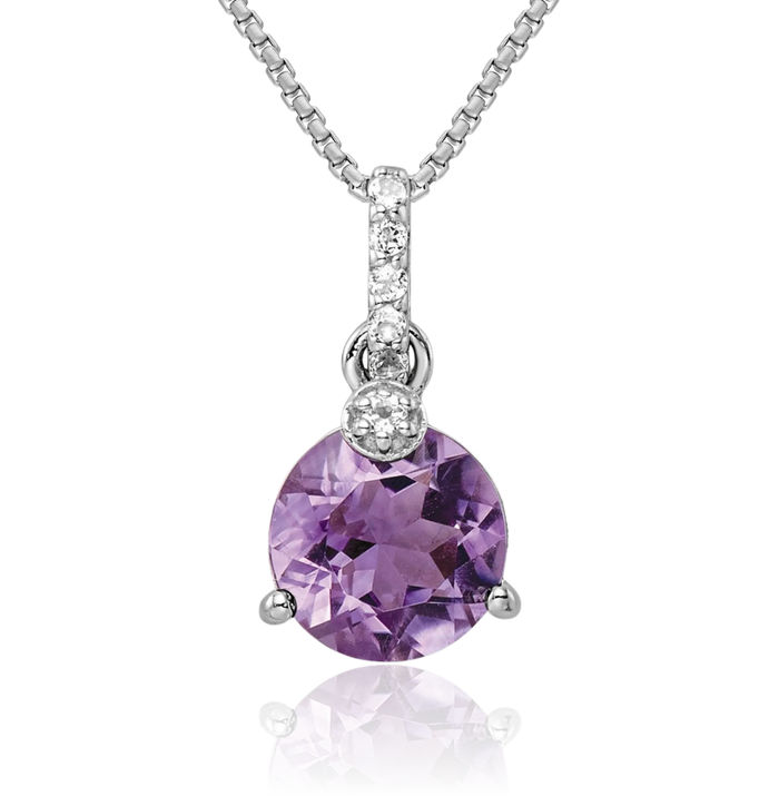 925 Sterling Silver Circle Round Purple Amethyst White Topaz Necklace Charm Gemstone Pendant