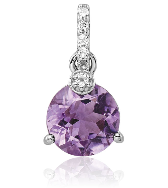 925 Sterling Silver Circle Round Purple Amethyst White Topaz Necklace Charm Gemstone Pendant