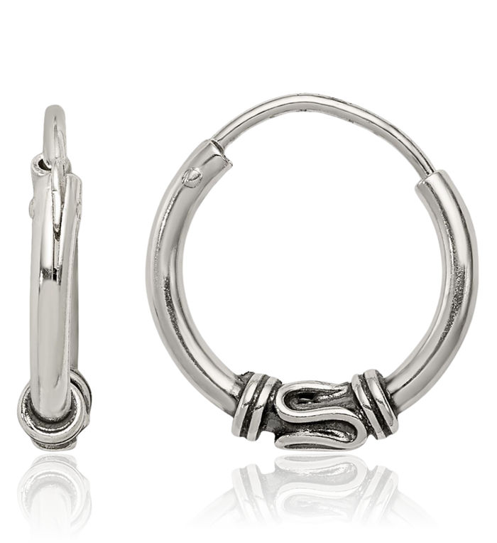 925 Sterling Silver Vintage Round Bali Bohemian Huggie Endless Small Hoop Earrings
