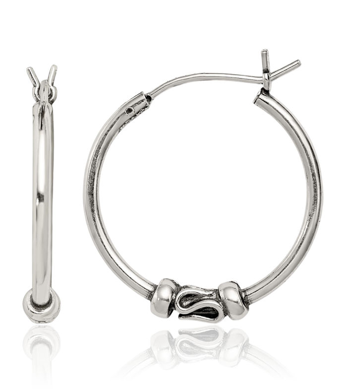 925 Sterling Silver Vintage Round Bali Bohemian Medium Hoop Earrings