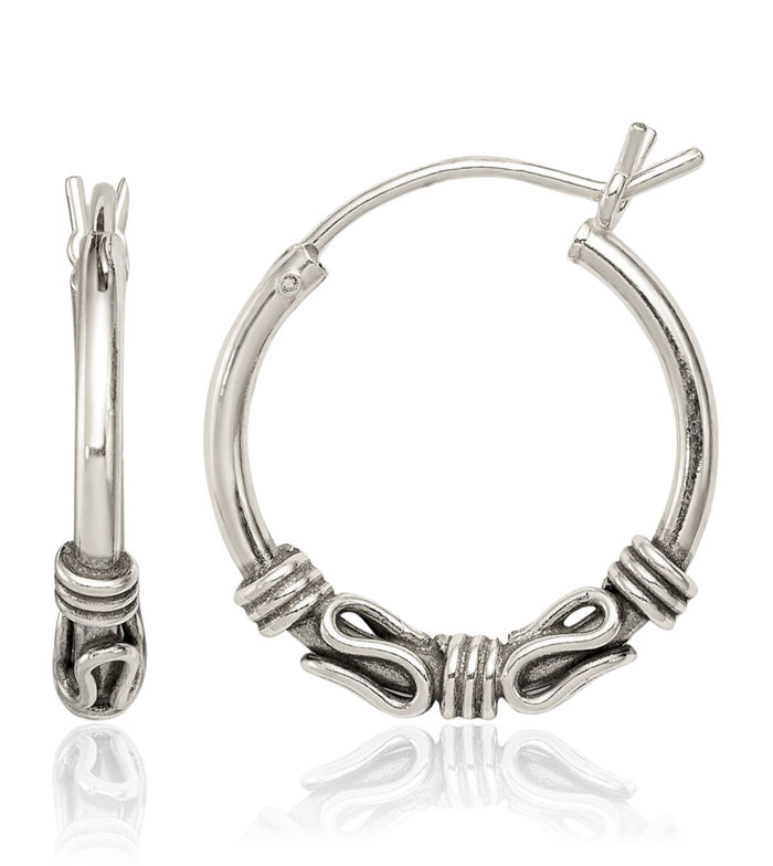 925 Sterling Silver Vintage Round Bali Bohemian Small Hoop Earrings