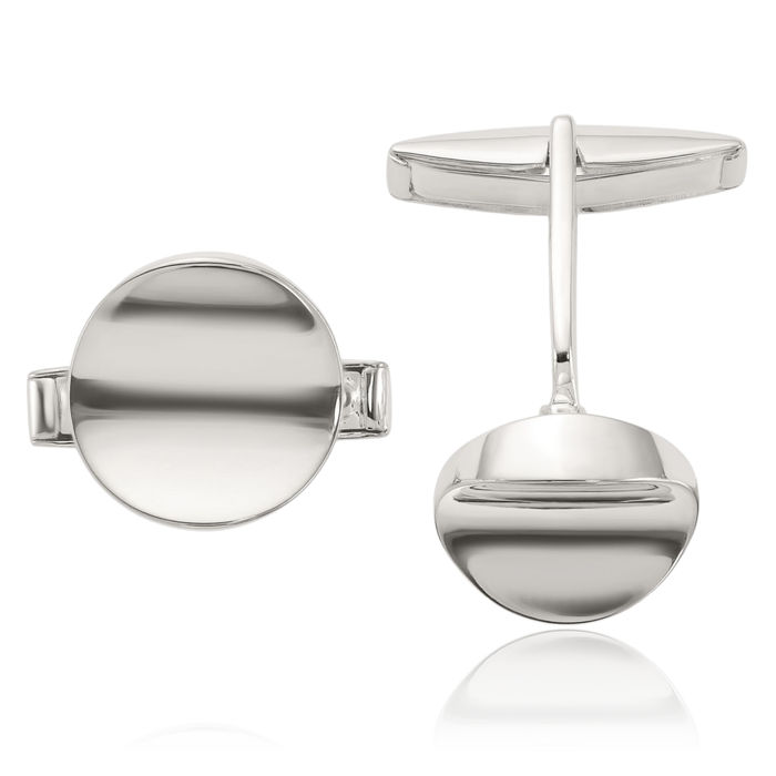 925 Sterling Silver Round Concave Cuff Links