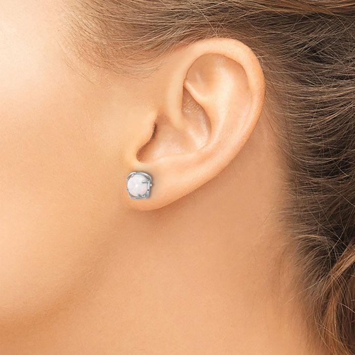 925 Sterling Silver Round Lab Opal Stud Earrings