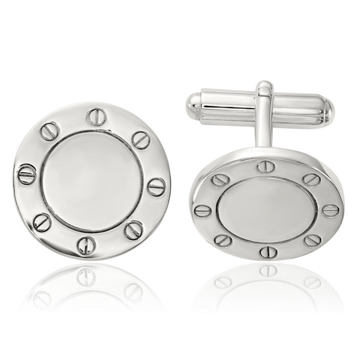 925 Sterling Silver Circle Round Cuff Links