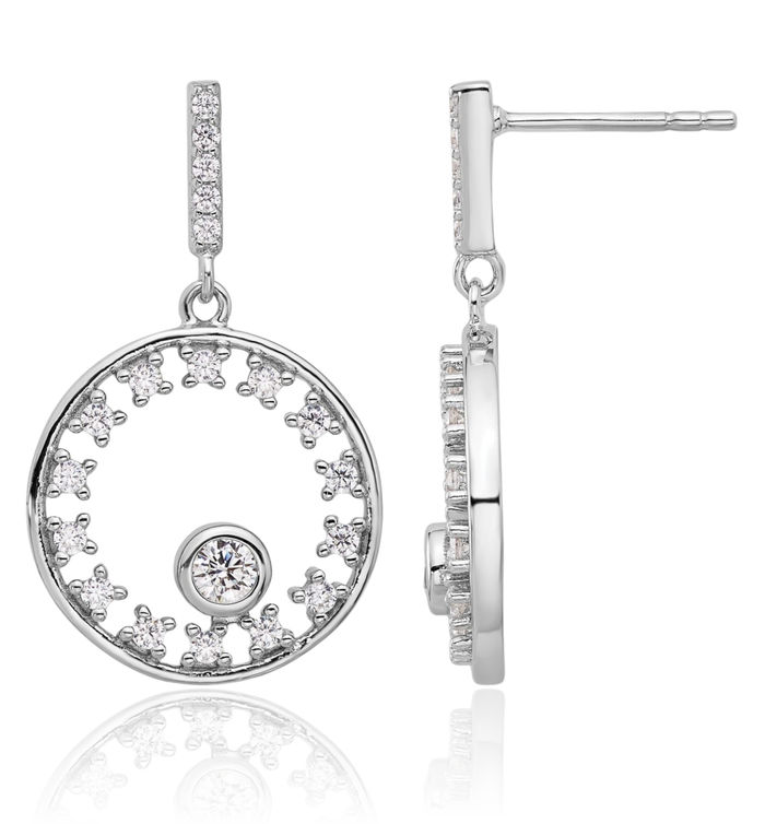 925 Sterling Silver Circle Round Cubic Zirconia CZ Drop Dangle Earrings