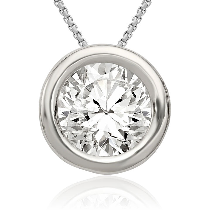 925 Sterling Silver Round Cubic Zirconia CZ Floating Chain Slide Pendant Necklace Charm