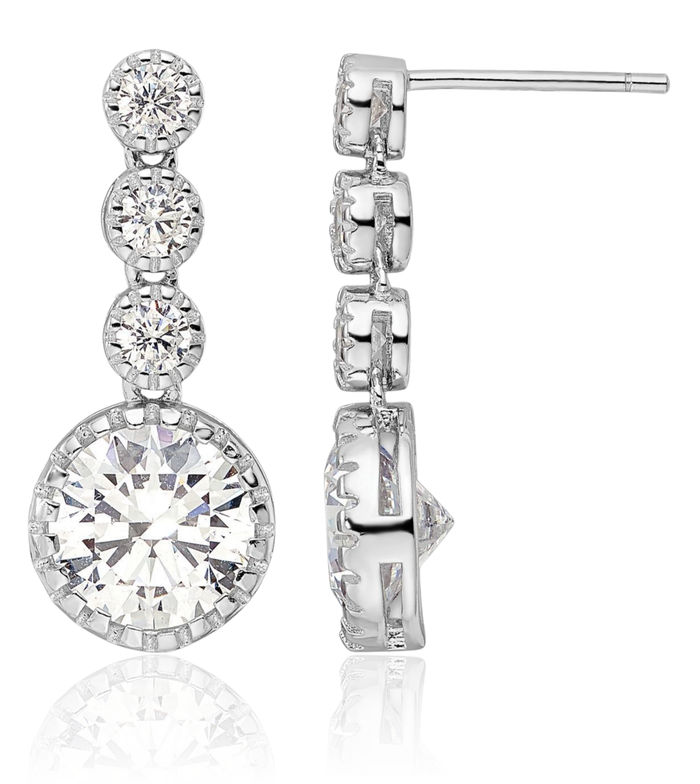 925 Sterling Silver Round Cubic Zirconia CZ Post Drop Dangle Earrings