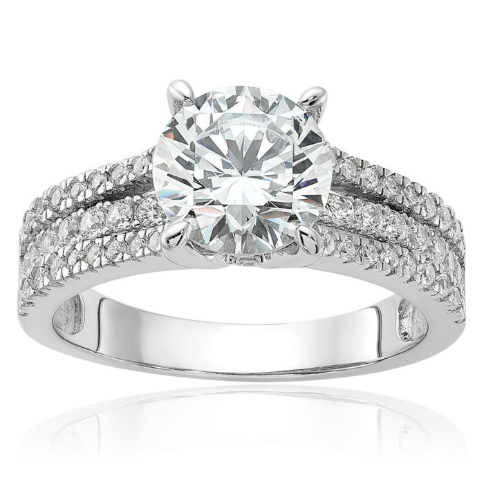 925 Sterling Silver Round Cubic Zirconia CZ Stone Engagement Ring