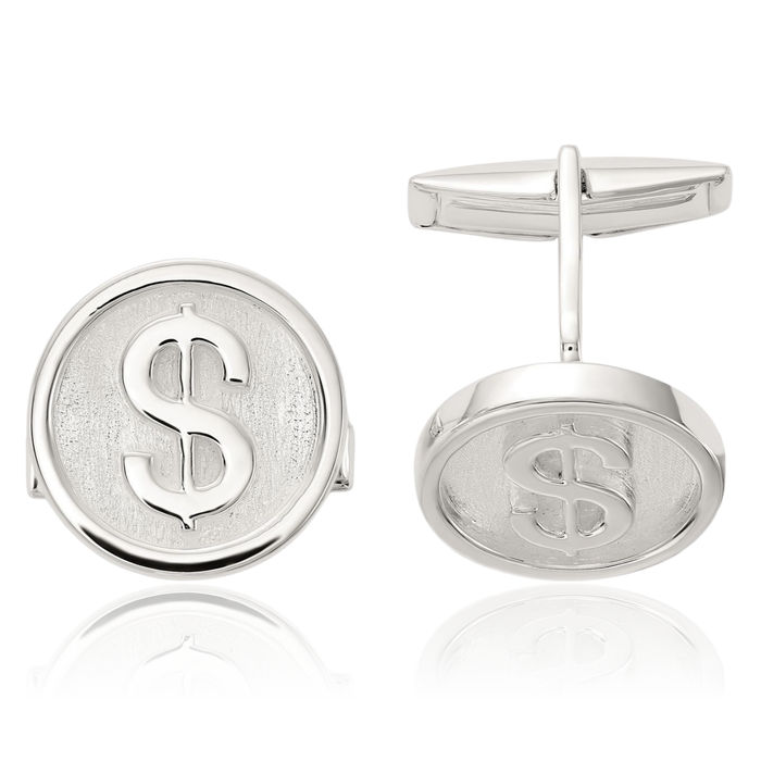 925 Sterling Silver Round Dollar Sign Cuff Links