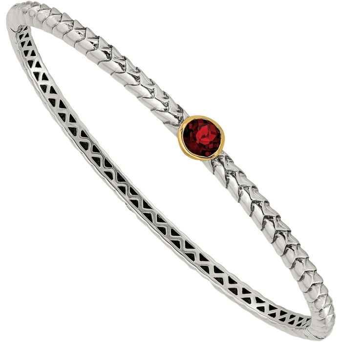 925 Sterling Silver Vintage Round Red Garnet Bangle Bracelet