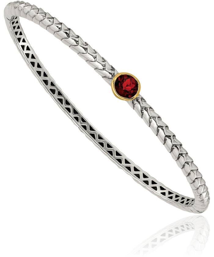 925 Sterling Silver Vintage Round Red Garnet Bangle Bracelet