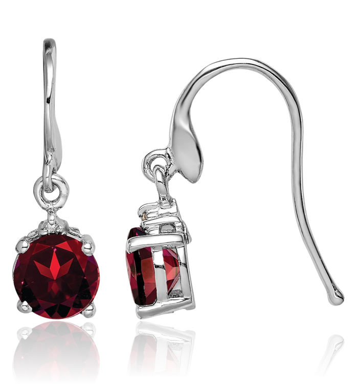 925 Sterling Silver Round Red Garnet Diamond Wire Drop Dangle Earrings