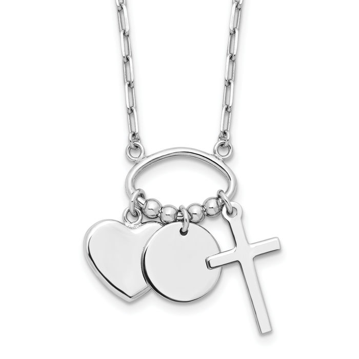 925 Sterling Silver Round Heart Holy Cross Discs Necklace Chain