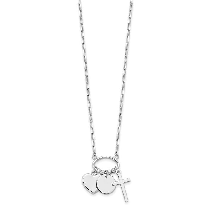 925 Sterling Silver Round Heart Holy Cross Discs Necklace Chain