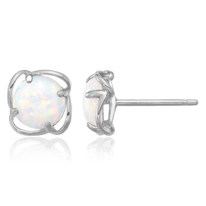 925 Sterling Silver Round Lab Opal Stud Earrings