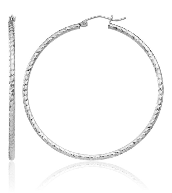 925 Sterling Silver Round Large Hoop Earrings