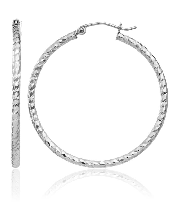 925 Sterling Silver Round Large Hoop Earrings