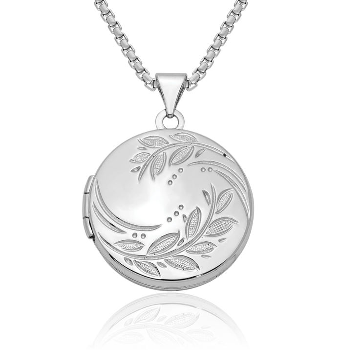 925 Sterling Silver Round Leaf Flower Personalized Photo Locket Necklace Picture Pendant Charm