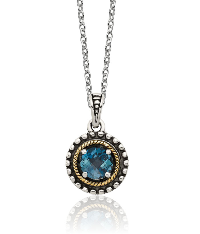 925 Sterling Silver Vintage Round London Swiss Blue Topaz Chain Necklace Gemstone Pendant Charm