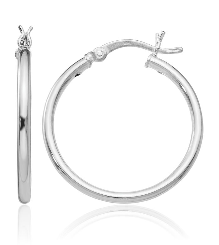 925 Sterling Silver Round Medium Hoop Earrings