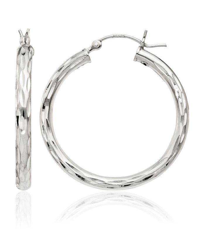 925 Sterling Silver Round Medium Hoop Earrings